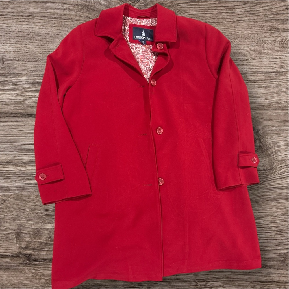 London Fog Red Mid Calf Trench Coat Women’s Size Large Petite